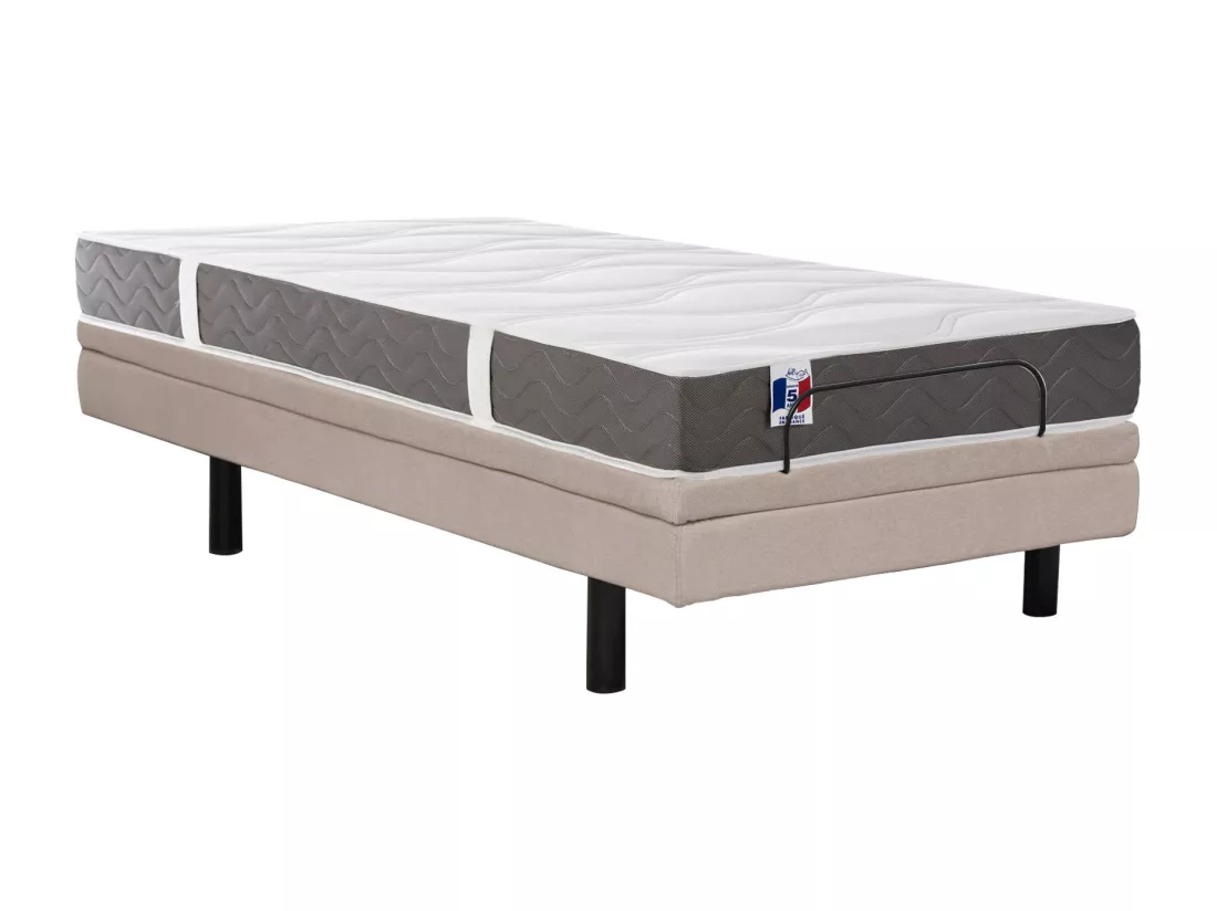 Lit électrique de relaxation déco + matelas 100% latex 3 zones - 90 x 200 cm - Tissu - Beige - PANISOLA de YSMÉE