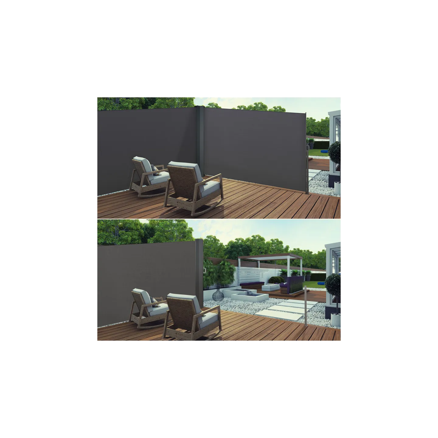 Paravent extérieur rétractable double 160 x 800 CM gris anthracite store latéral