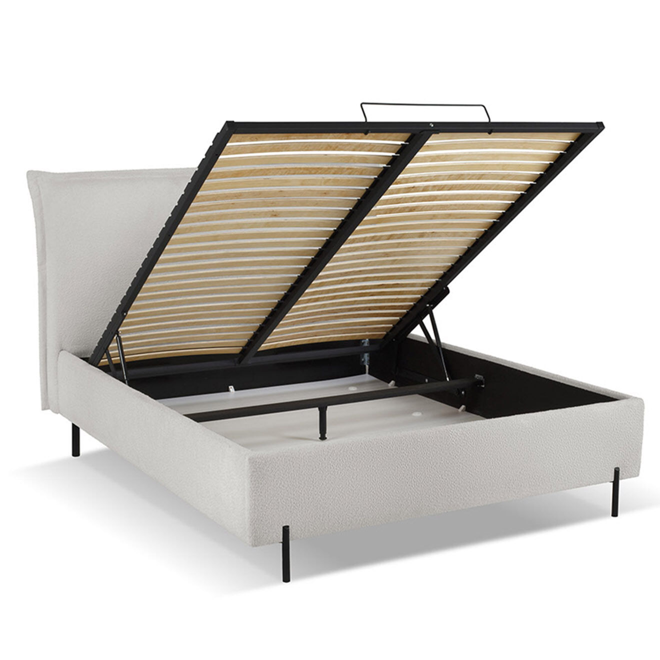 Milo Casa Lit Coffre avec tête de Lit Bouclette Armie beige - 140x200 cm