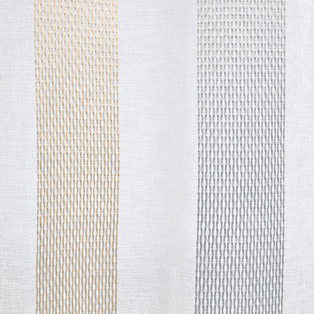 Voilage à oeillets jacquard blanc bande verticales gris et taupe