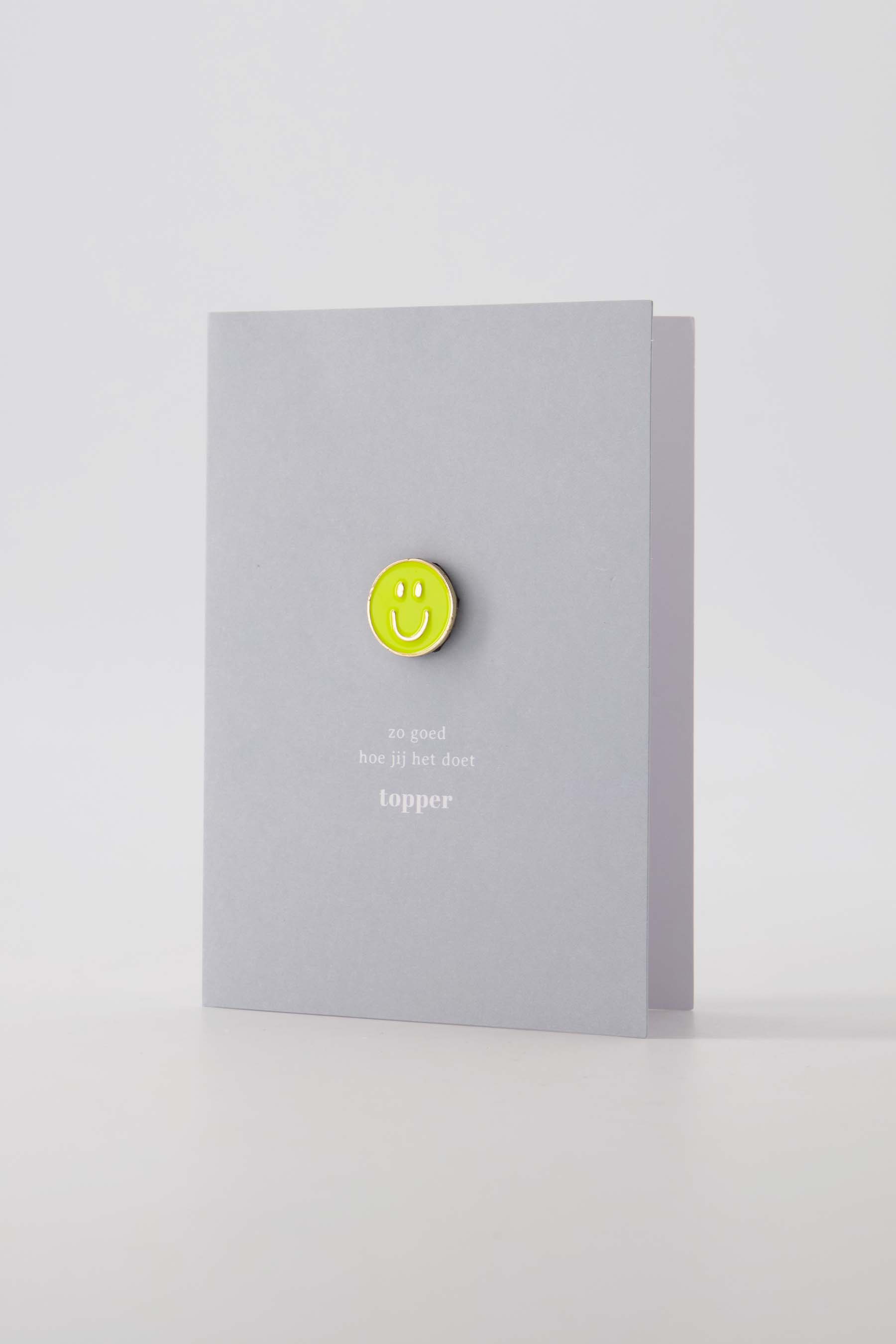 wenskaart magneet smiley geel/grijs/blauw