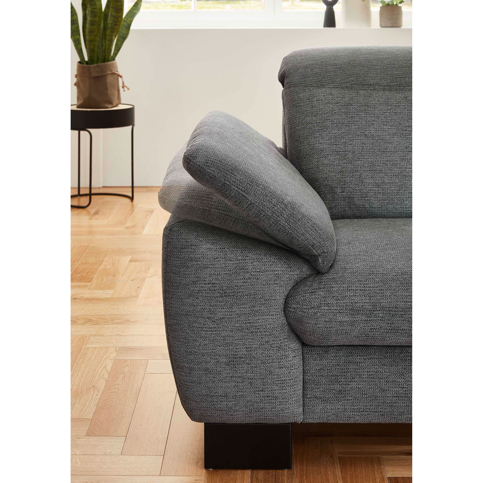 polsterpower Ecksofa - anthrazit - mit Funktionen - Anstellhocker rechts