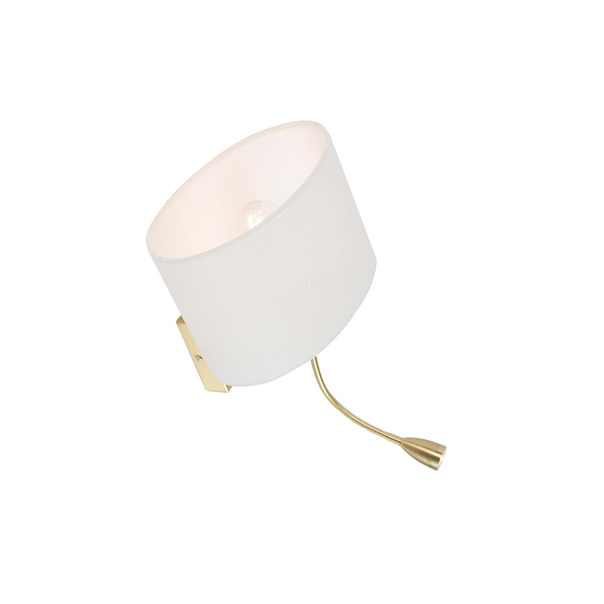 Wandlamp messing met ovale linnen kap wit 25cm - Brescia Combi