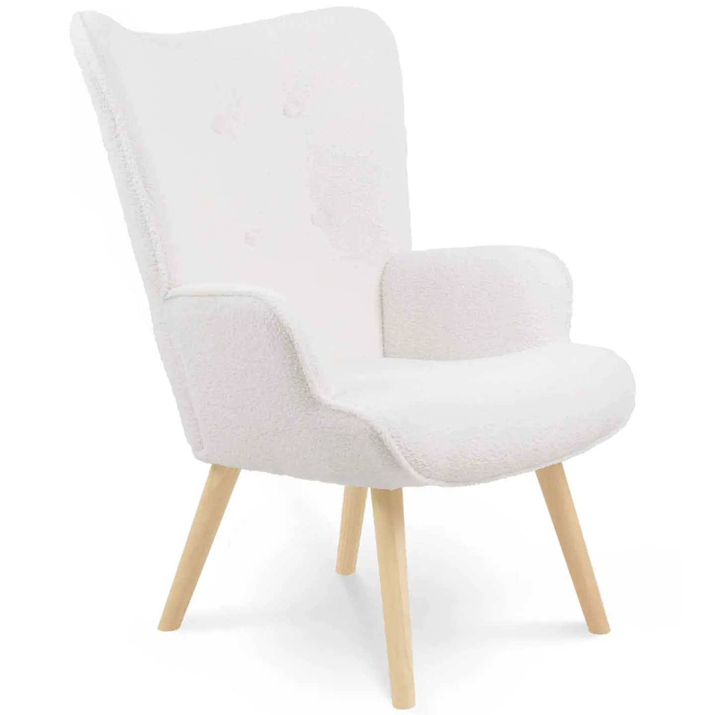 Fauteuil scandinave IVAR en tissu bouclette blanc