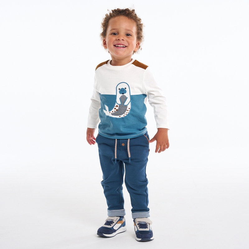 T-shirt colorblock animal bleu bébé garçon
