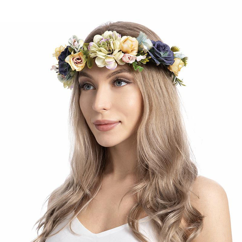 (Ø18cm) Haar Blumenkranz Accessoire Rosen Hochzeitskranz - Blau / Gelb