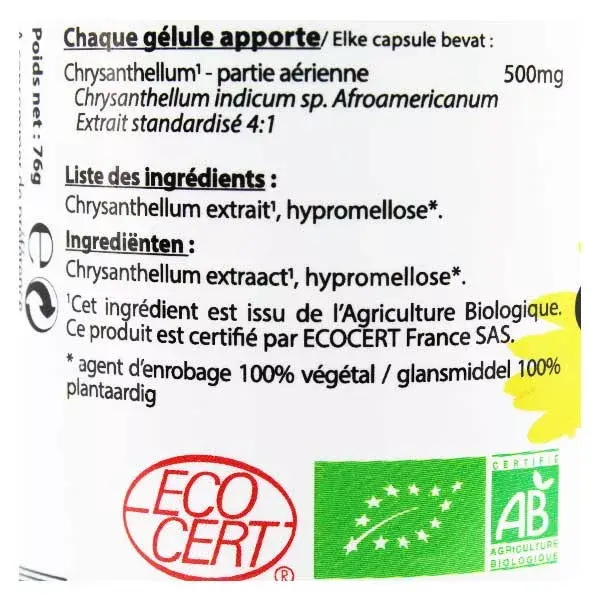 Vit'all+ Crisântemo 500mg Orgânico 120 Cápsulas Vegetais