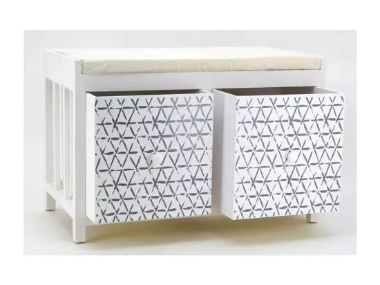 Banc en paulownia laqué blanc avec tiroirs Graphic