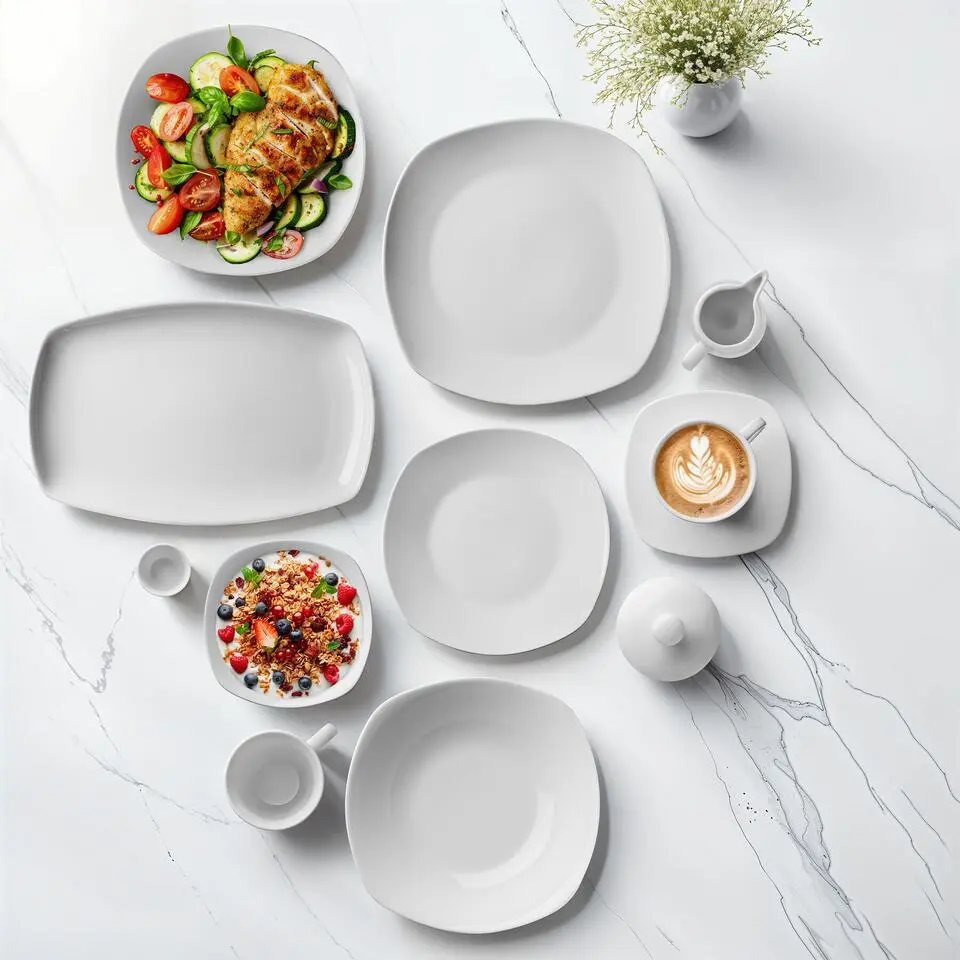 tectake Combi servies Salerno, porselein, voor 12 personen, 100-delig, Wit