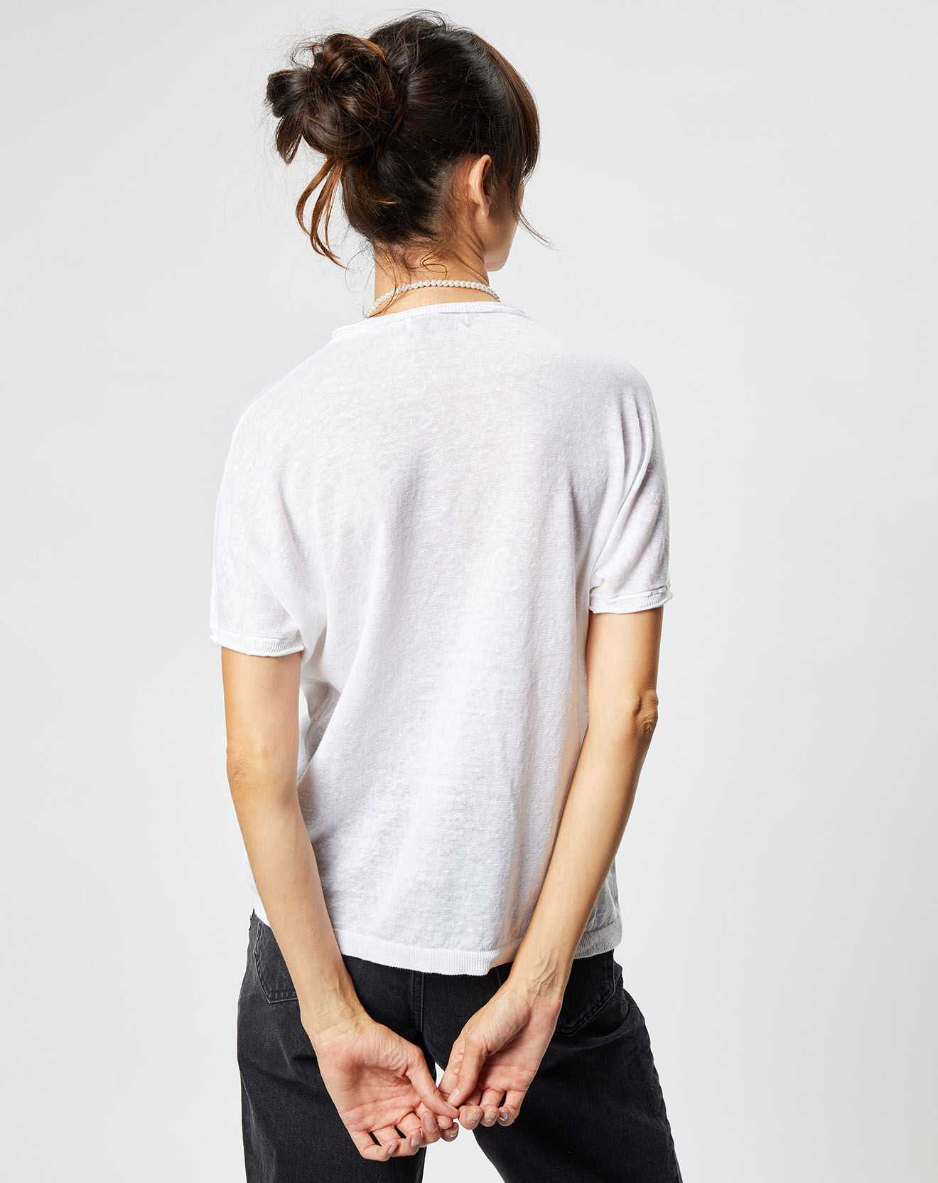 Maison Anje Pull en Lin & Coton Lelena blanc