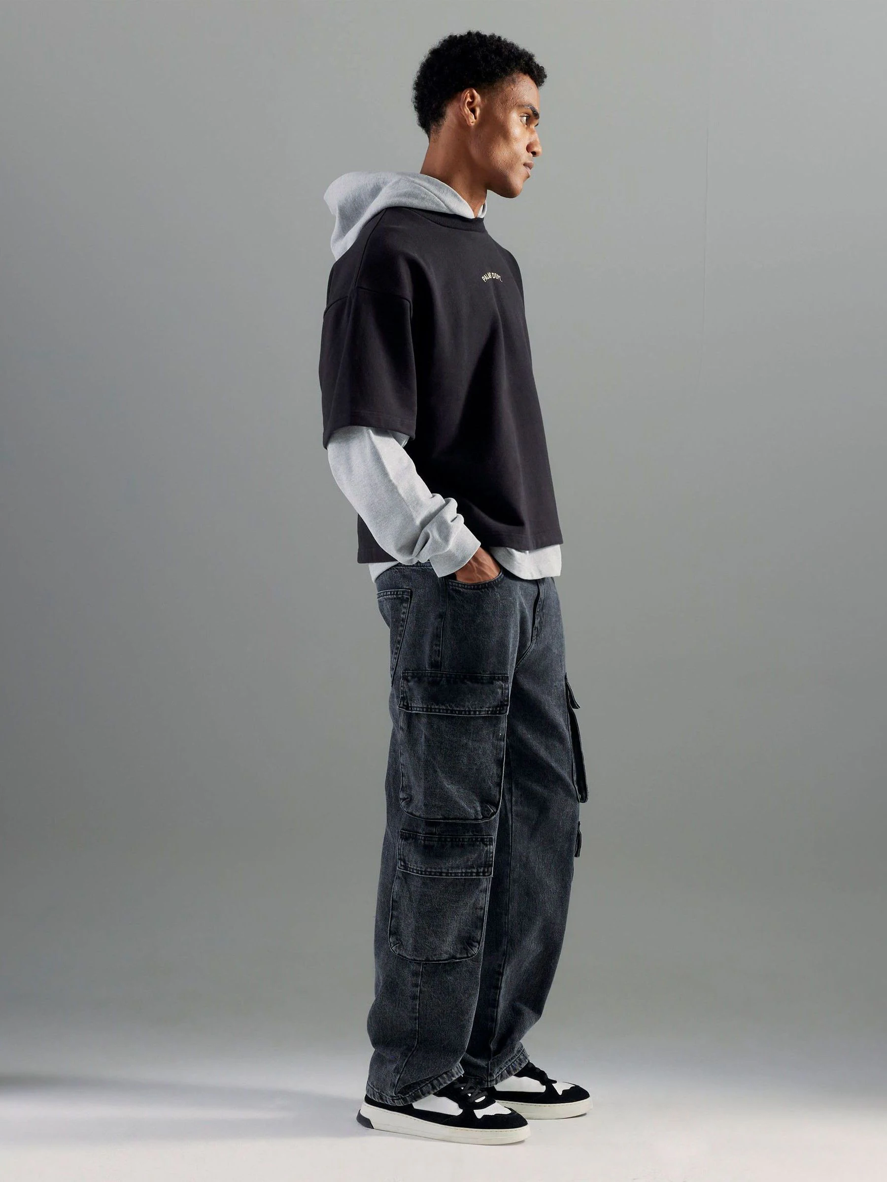 River Island Loose Fit Washed Denim Cargo Jeans