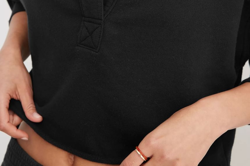 LaLaLadies - Effen crop hoodie met V-hals