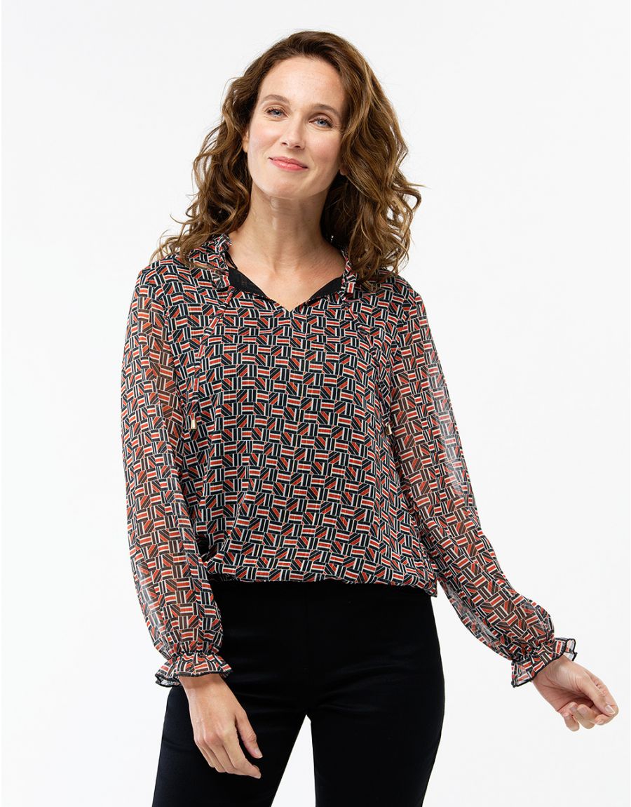 Blouse crépon noir rouge