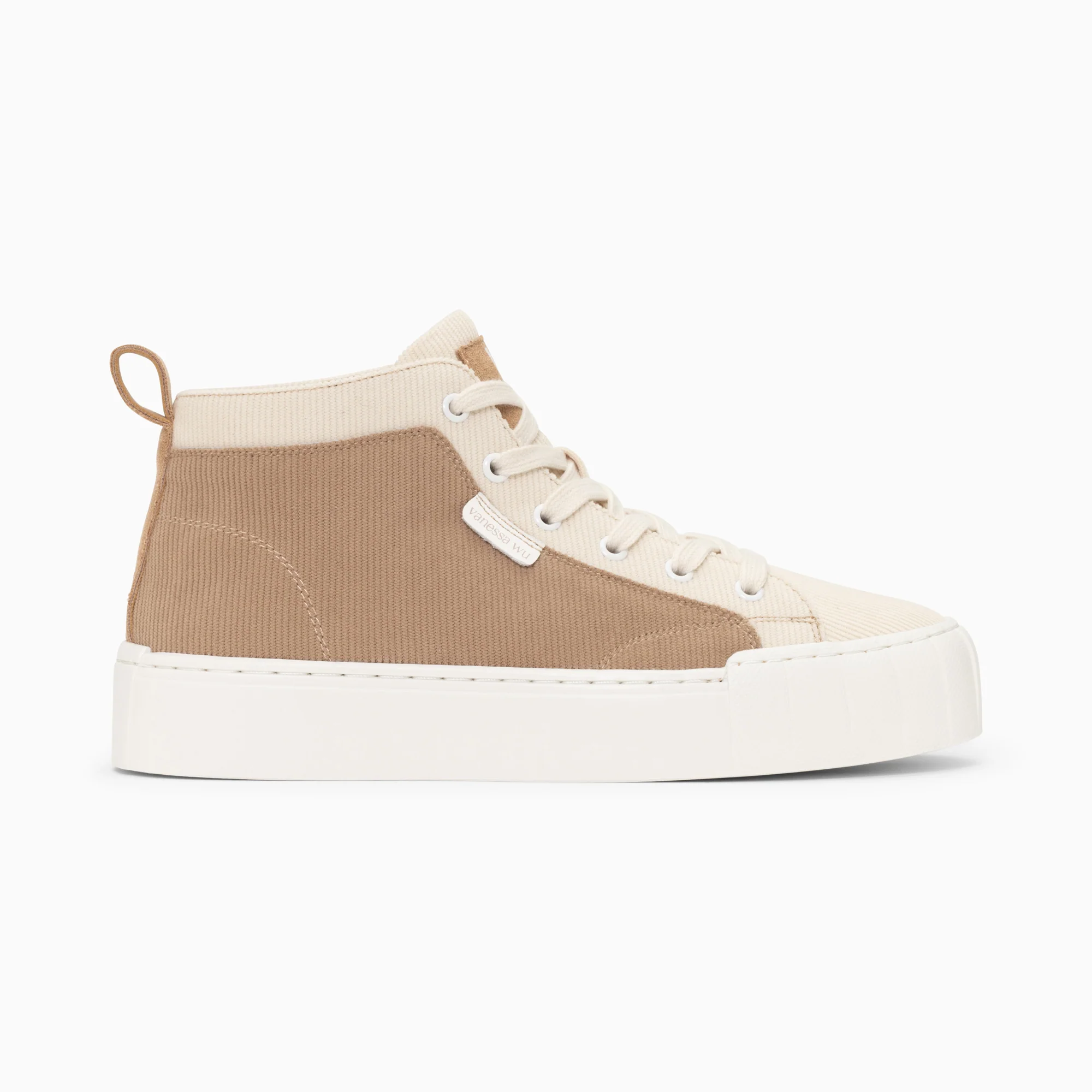 Sneakers-Baskets montantes Clarisse côtelées beige et taupe