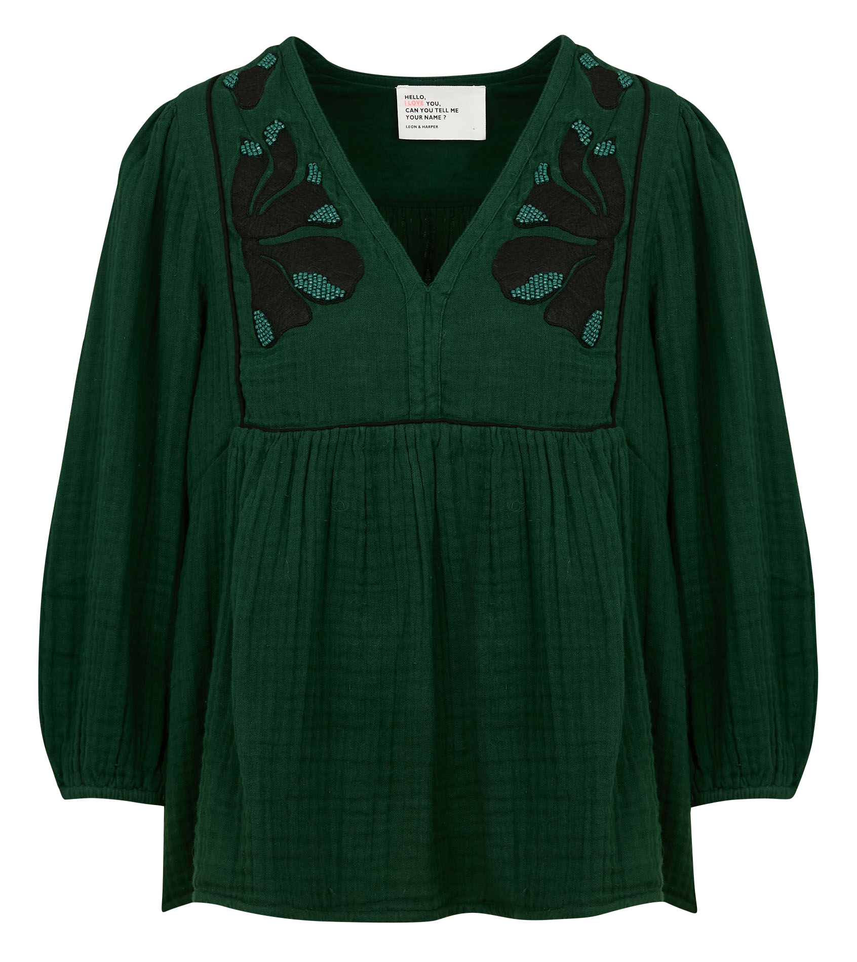 COMBO - Blouse ample col V en coton bio | Vert