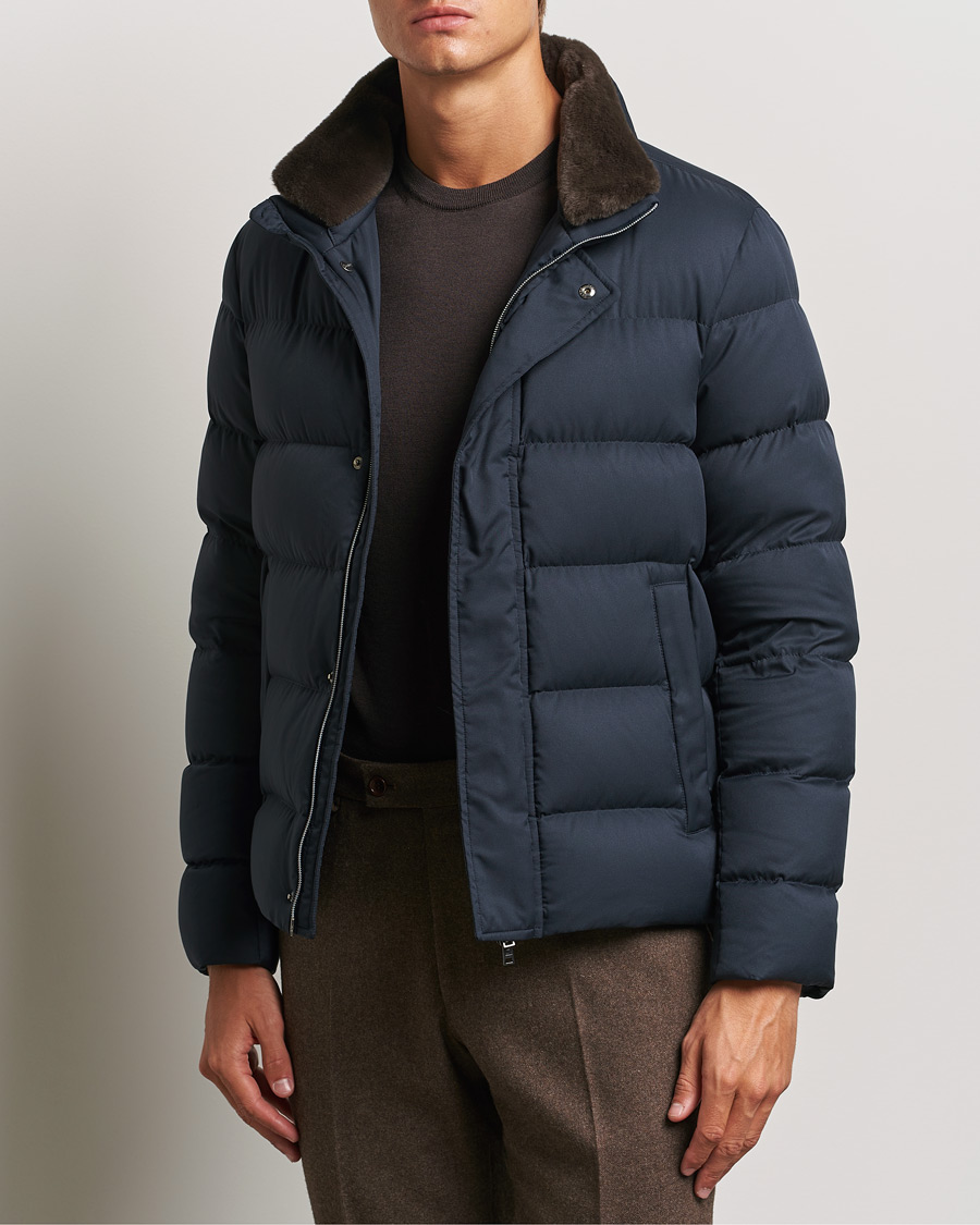 Herno Faux Fur Down Jacket Navy