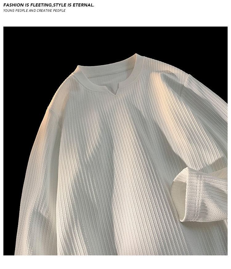 Diphon - T-shirt met lange mouwen en inkeping in de hals, effen textuur