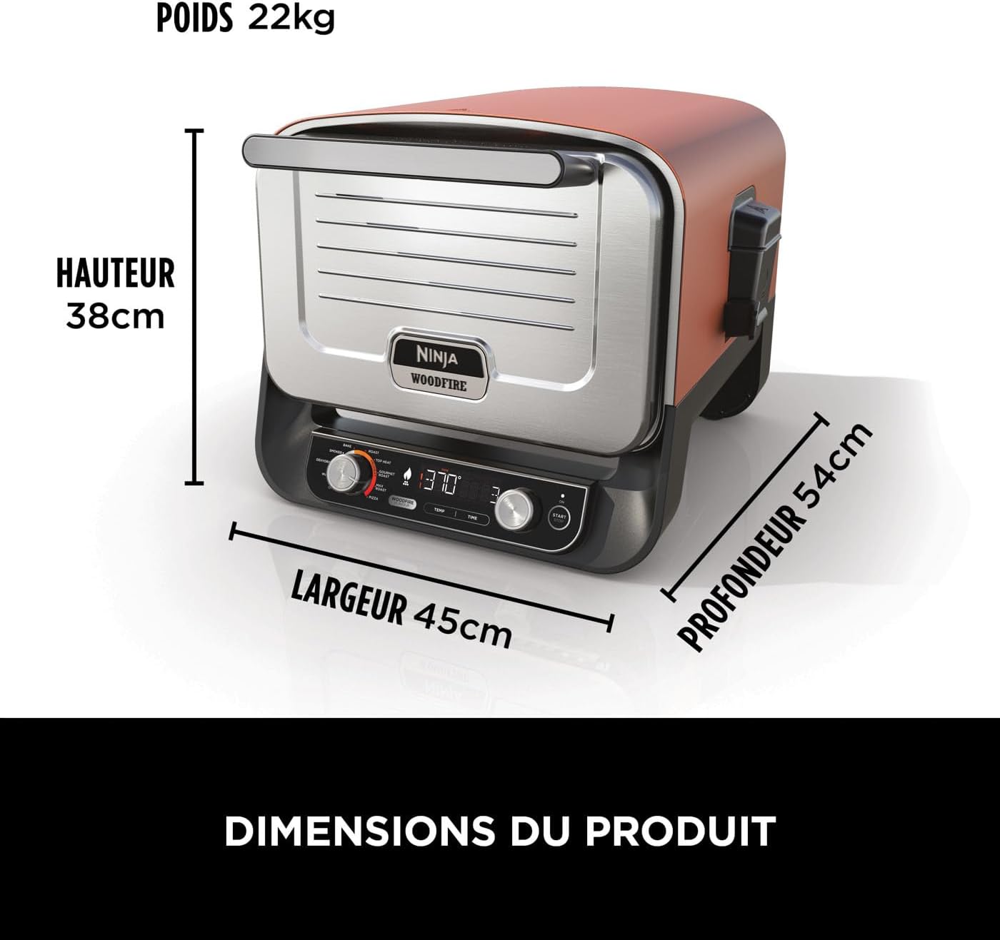 Ninja Woodfire Four à pizza extérieur électrique 8-en-1, rotissoire & fumoir barbecue avec grille, plaque pro-heat, pierre à pizza, granulés de bois e