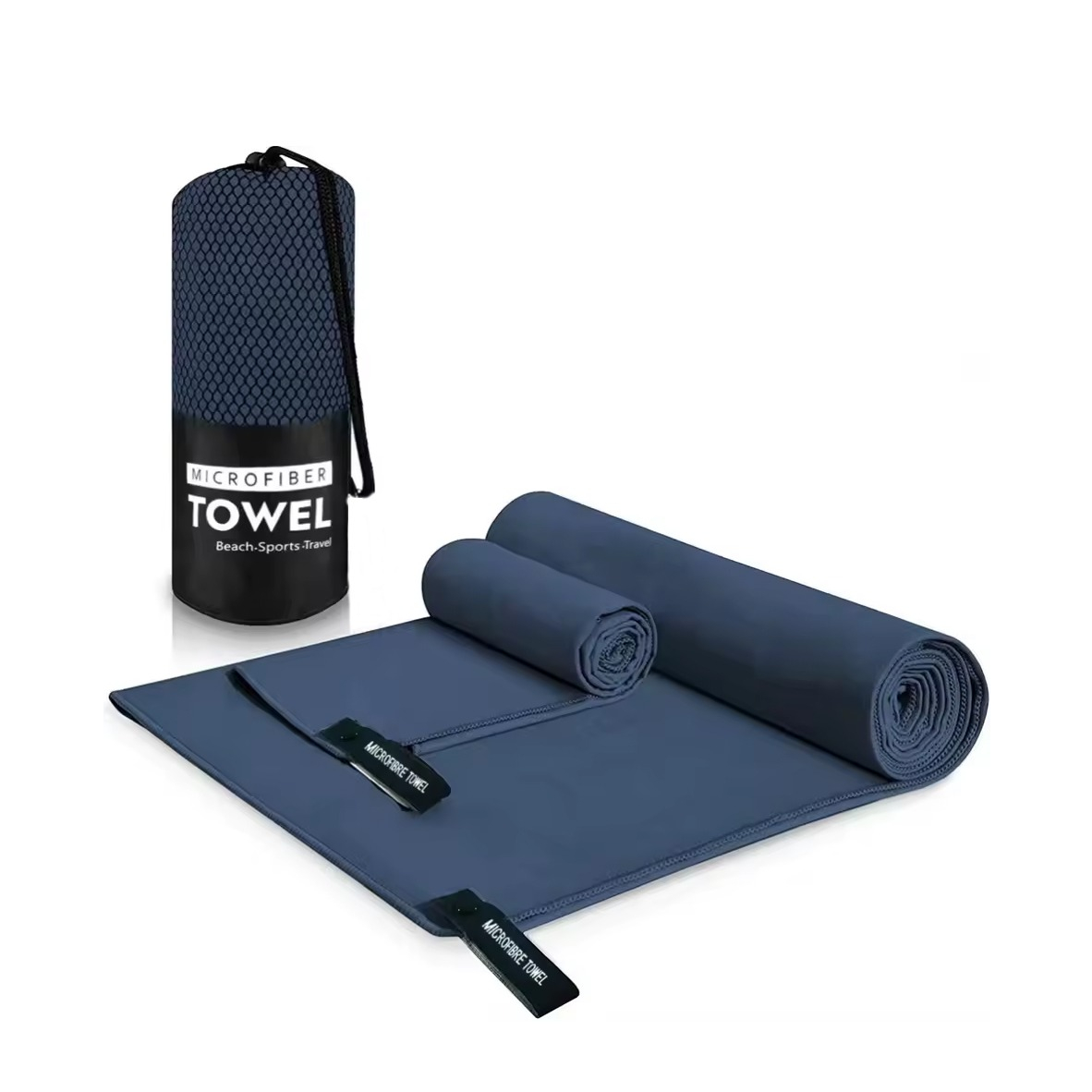 (2er Set) Mikrofaser Sport Handtuch Fitness Tuch für Workout / Yoga / Wandern / Reisen - Dunkelblau