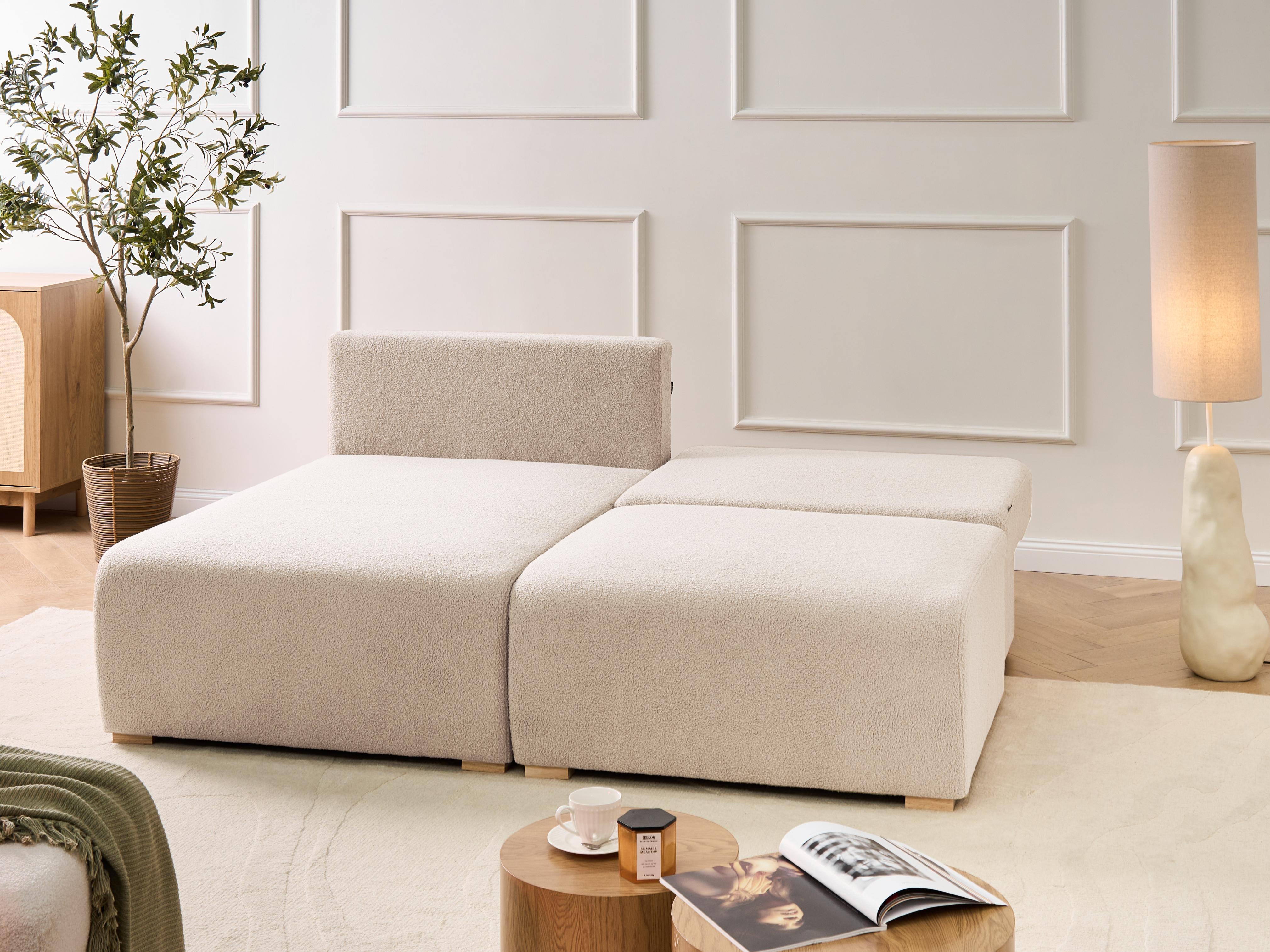 Modulaire hoekbank NERBO Bouclé Beige rechtszijdig