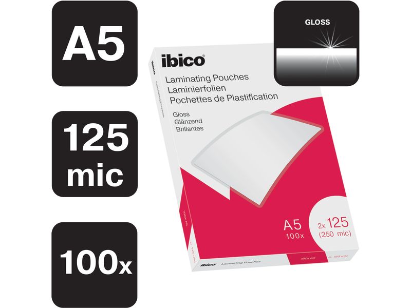 Ibico Laminierfolie Premium A5 125 µm, glänzend, 100 Stück Glänzende Premium Heisslaminierfolien