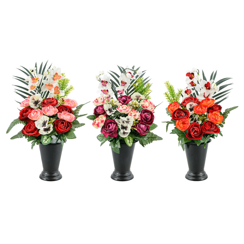 Vase lesté de fleurs artificielles