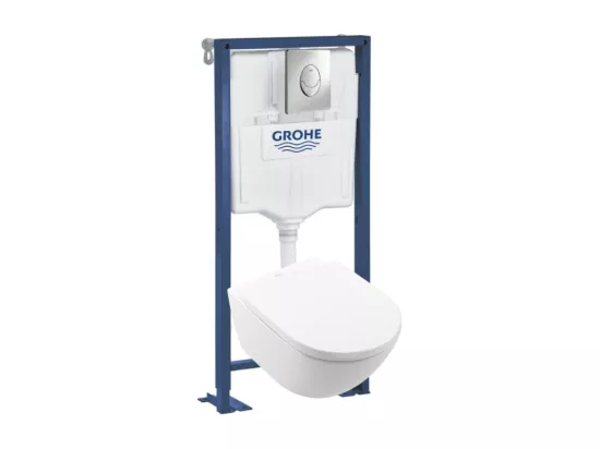 Pack WC Suspendu sans bride VILLEROY & BOCH Subway 3.0 avec abattant frein de chute + Bâti support GROHE + plaque chromée