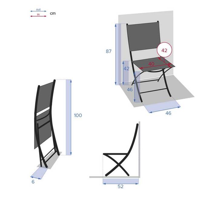 Lot de 4 chaises de jardin pliantes MODULA Grenade & Graphite