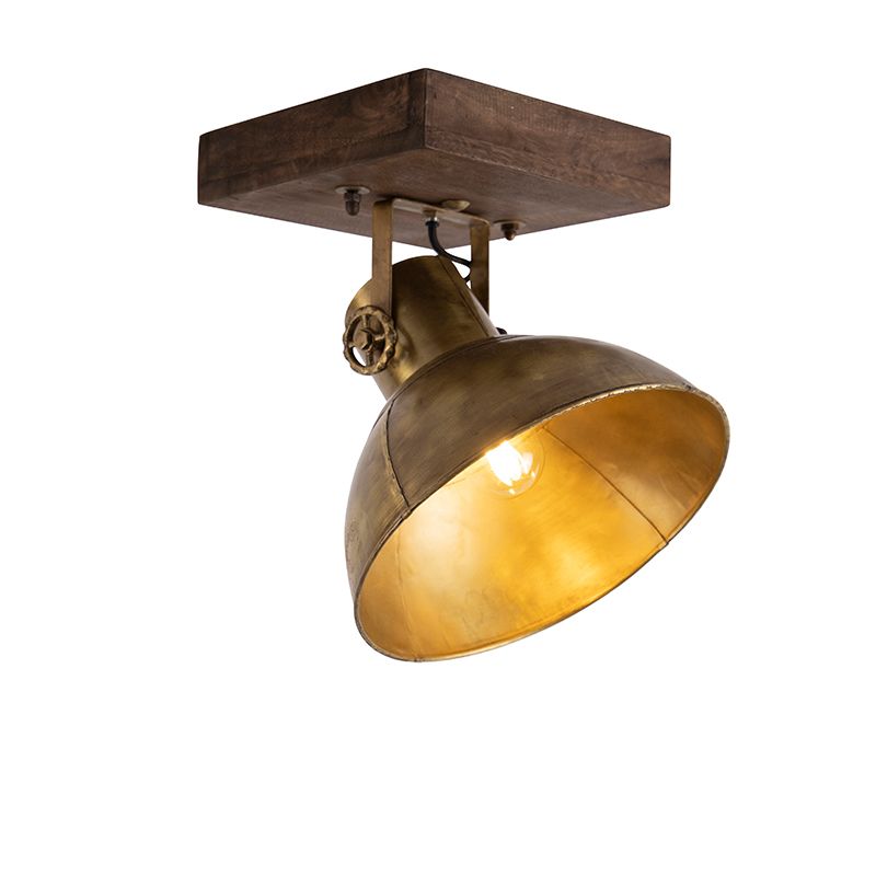 Industriële plafondspot brons met hout 30 cm - Mangoes