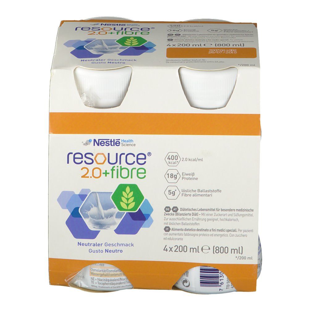 resource® 2.0 + fibre Neutral | Hochkalorische Trinknahrung mit Ballaststoffen | Aufbaukost bei Mangelernährung