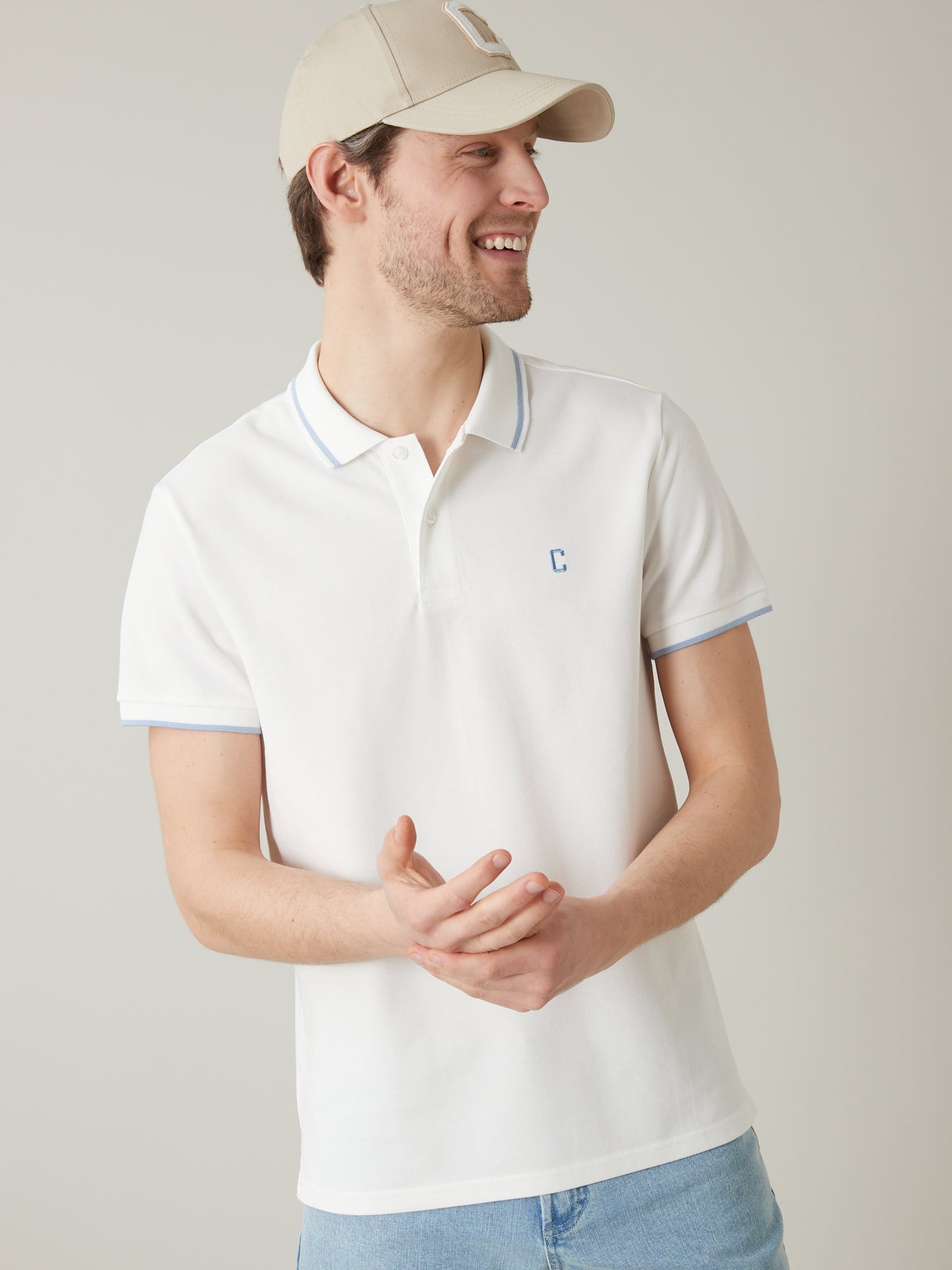 Polo maille piquée bicolore homme - coton bio