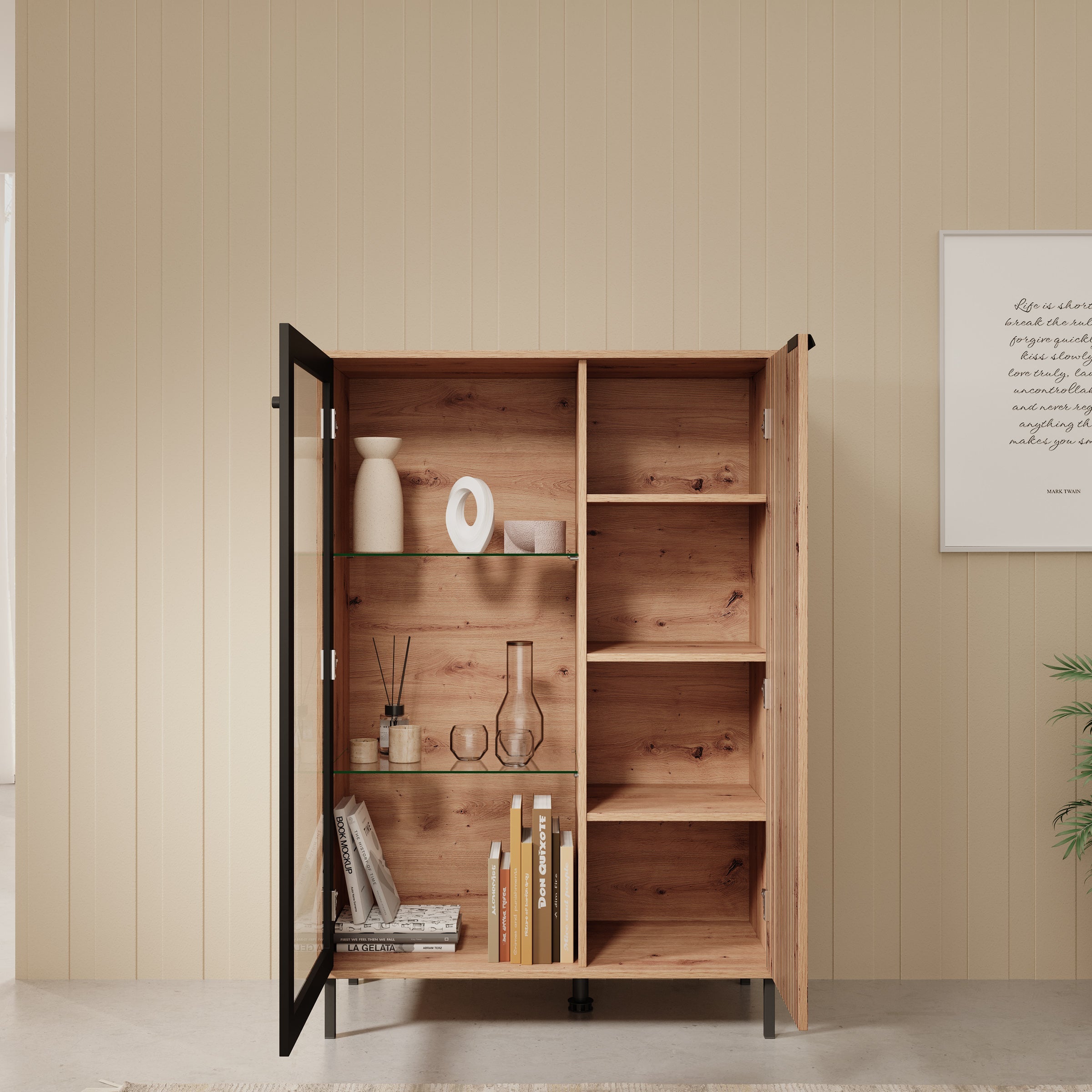 Meubella - Vitrinekast Malaika - Eiken - 93 cm