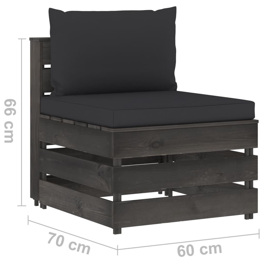 Salon de jardin meuble d'extérieur ensemble de mobilier 6 pièces avec coussins bois imprégné de gris