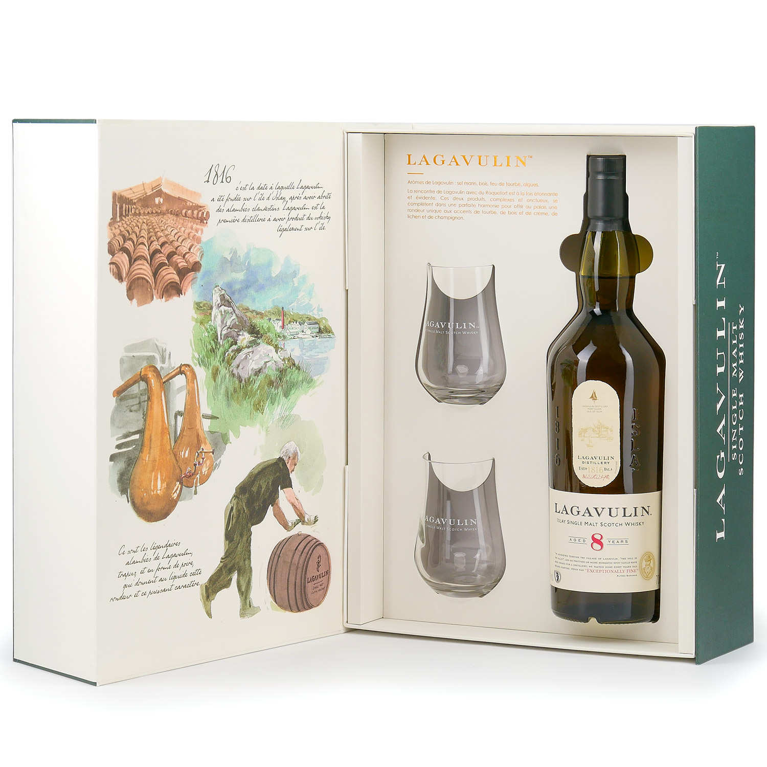 Coffret cadeau Whisky Lagavulin 8 ans 2 verres