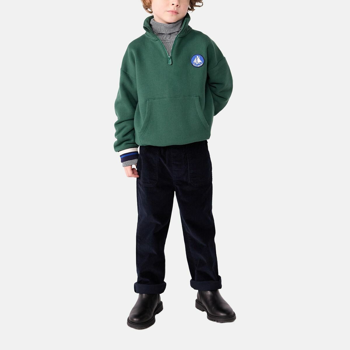 PETIT BATEAU<br>Moletom de feltro com gola de marinheiro e zíper