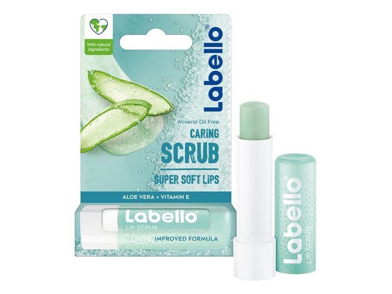 LABELLO Caring Lip Scrub Aloe Vera 4.8 g Lippenpomade mit Scrub-Partikeln für sanft weiche Lippen