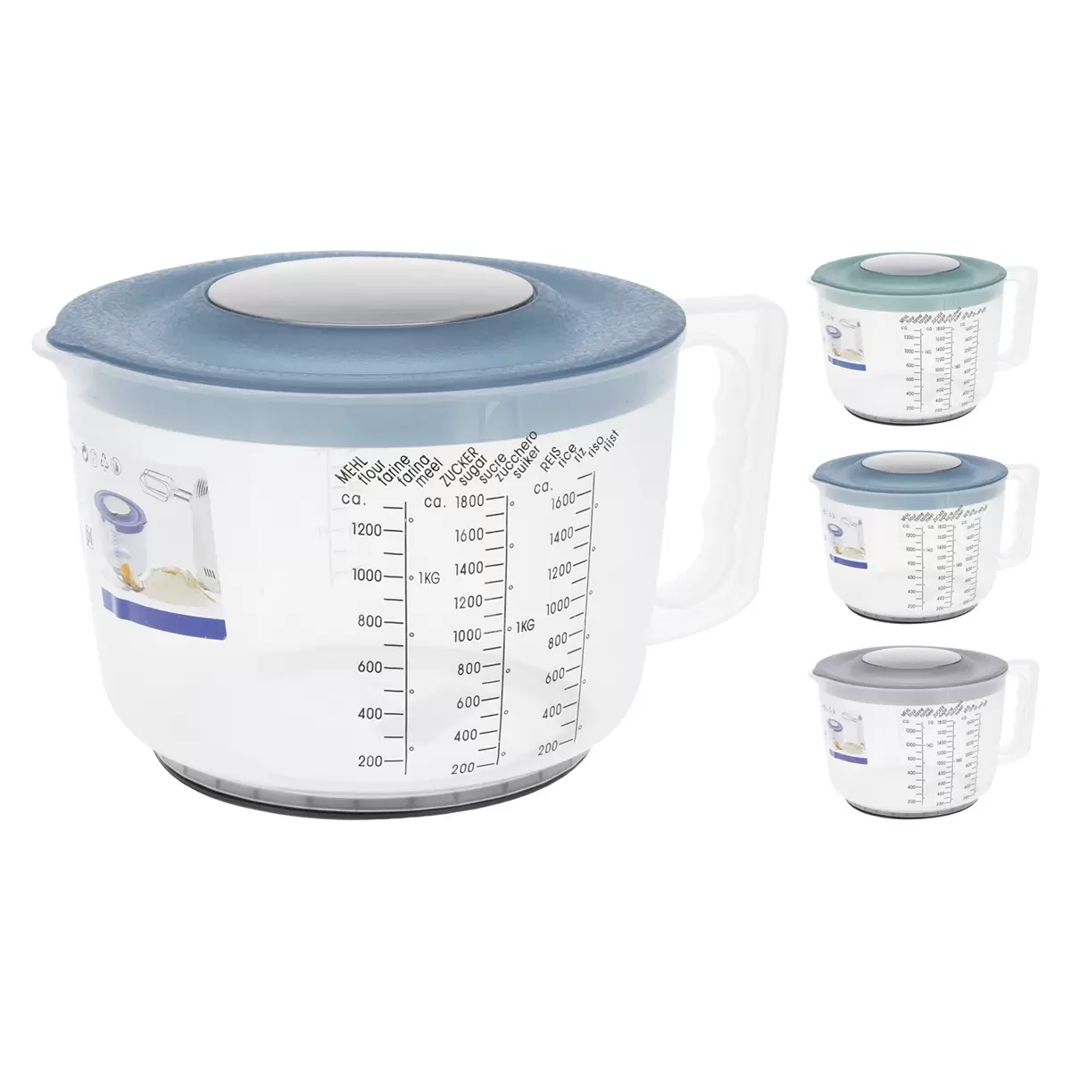 Messbecher grau,blau,grün