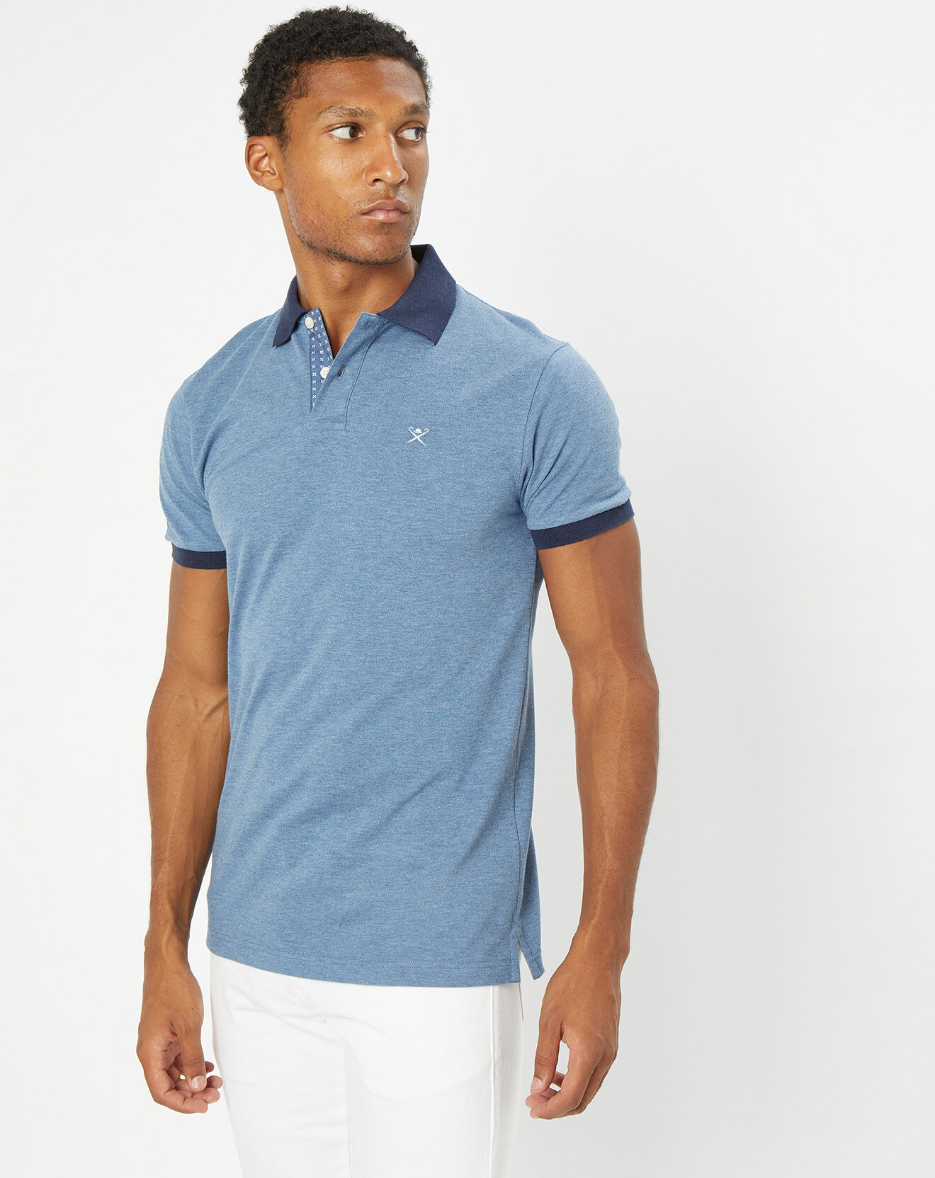 Hackett London Polo Classic Fit Détail Col bleu chiné