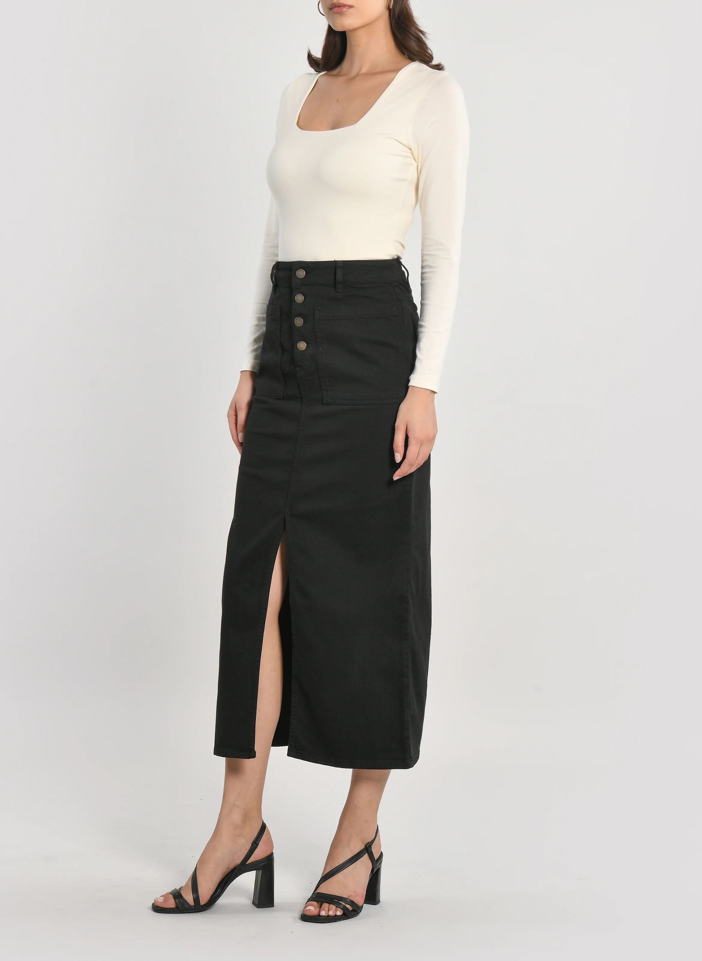 THADEE - Jupe midi en coton | Noir