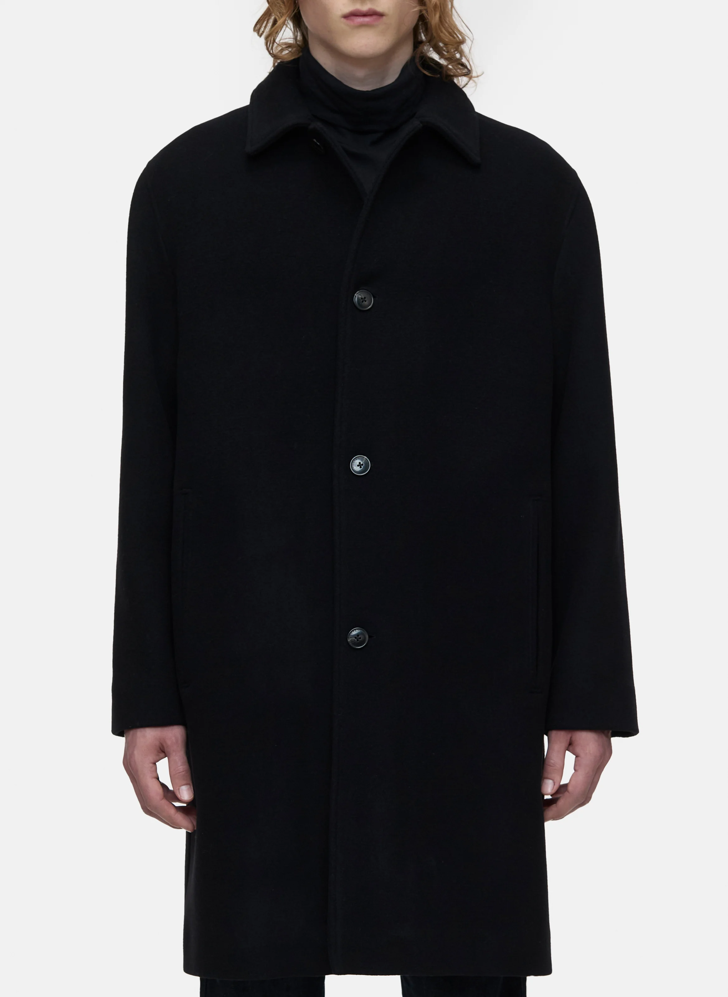 CAR - Manteau droit col classique en laine mélangée | Noir