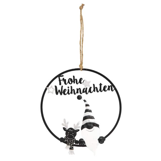 Dekohänger - Wichtel und Rentier - schwarz/silber - ca. 22,5 x 20 cm