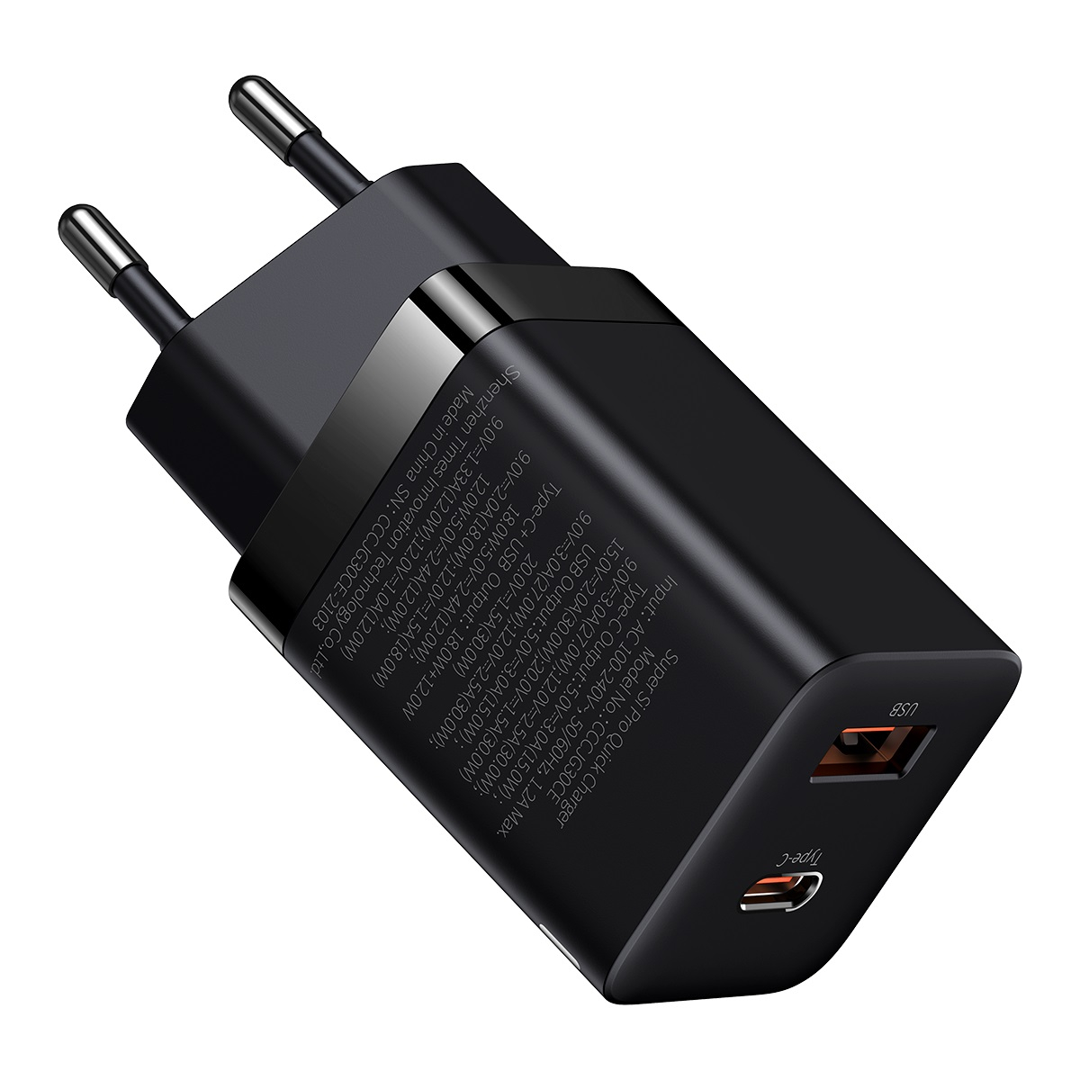 (30W) USB A / USB C Quick Charge QC 3.0 Ladegerät mit Power Delivery 3.0 - Schwarz