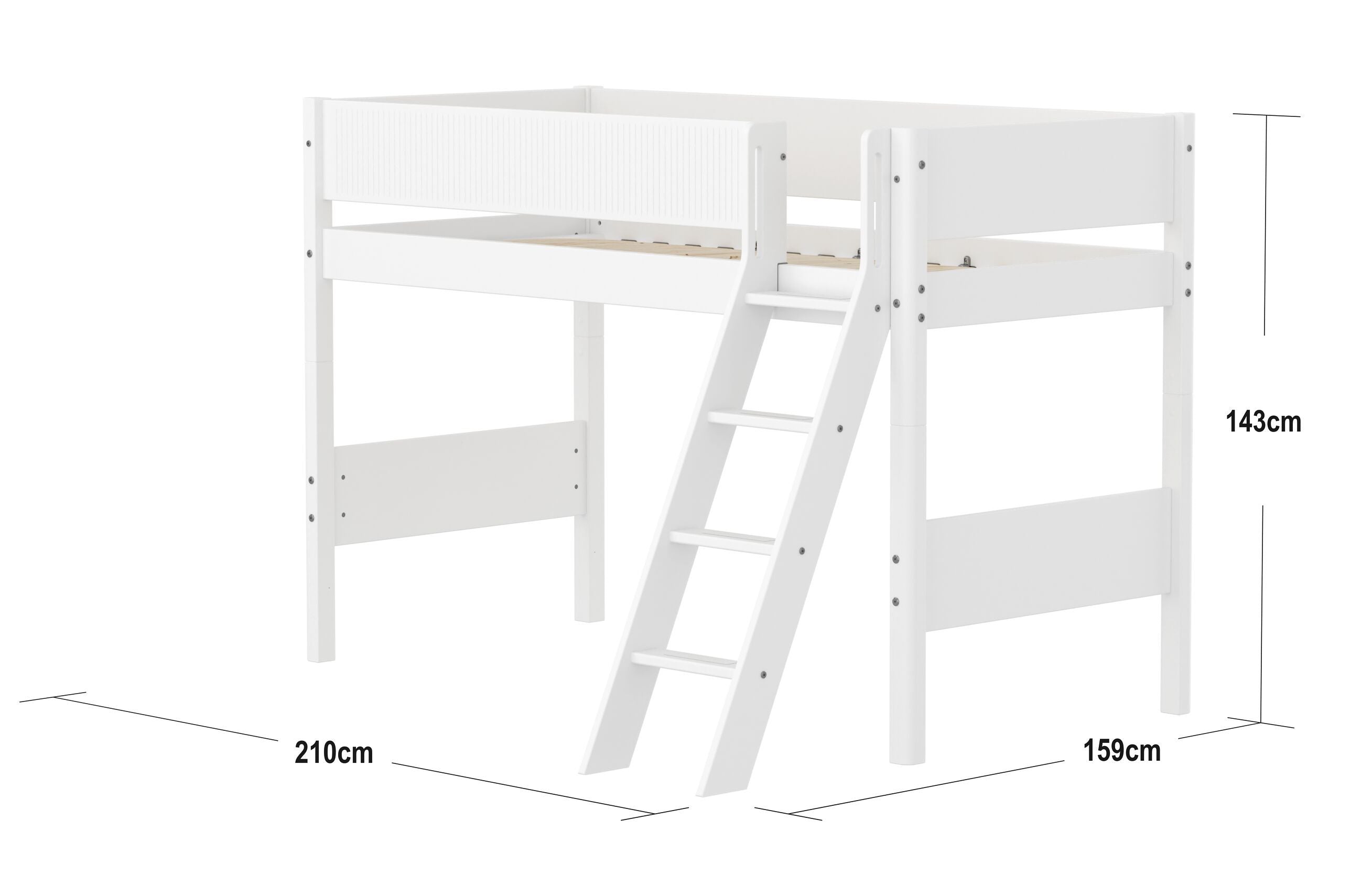 Flexa WHITE Mittelhochbett - Weiss / B: 159.0 cm x T: 210.0 cm x H: 143.0 cm
