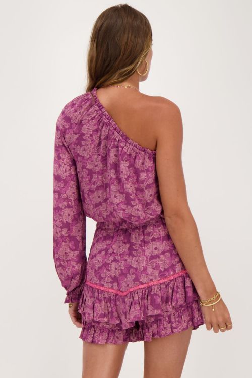 Roze one-shoulder top met bloemenprint