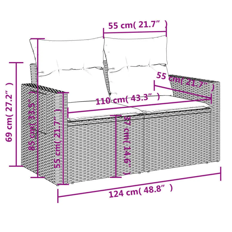 vidaXL - Tuinbank 2 -zits - Beige - Poly rattan - Met kussens