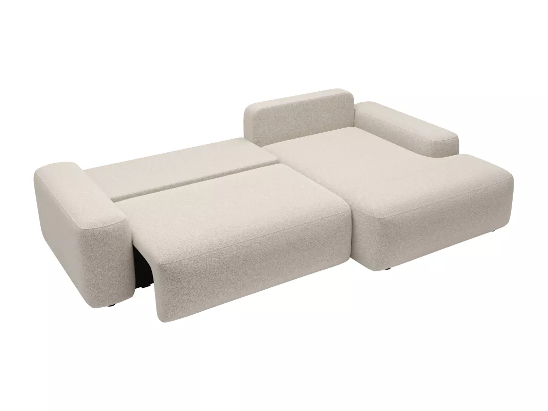 Canapé d'angle droit convertible en tissu texturé crème DAVISO