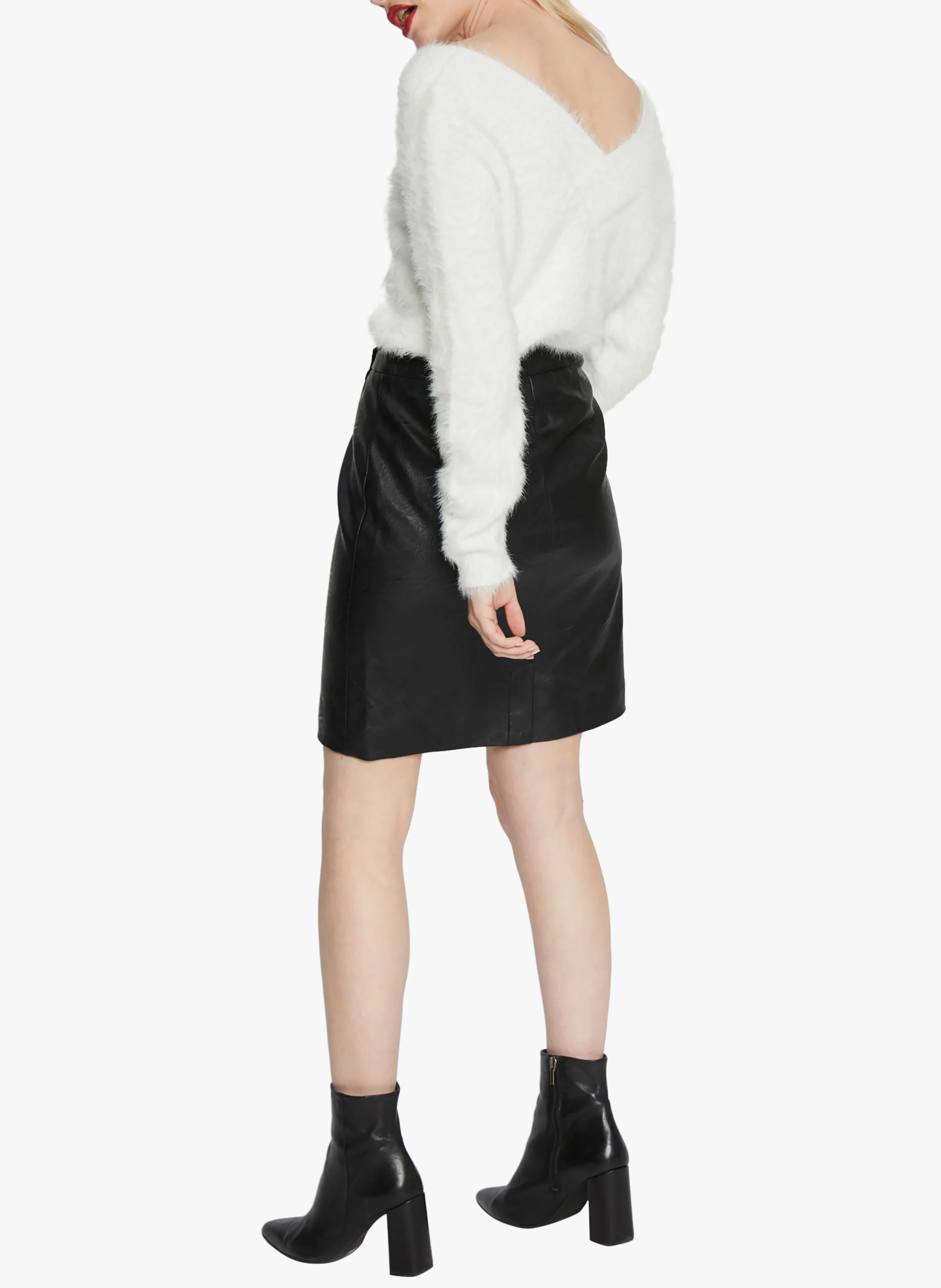 Pull décolleté V devant et dos en maille mélangée | Blanc