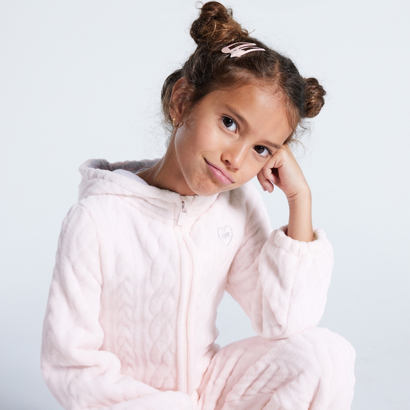 Combi-pyjama en velours polaire rose fille