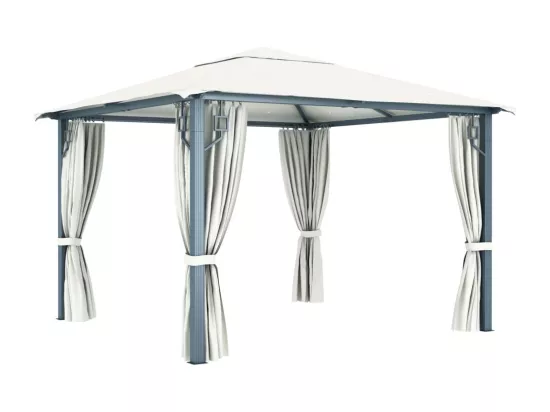 Tonnelle avec rideau 300x300 cm Crème Aluminium