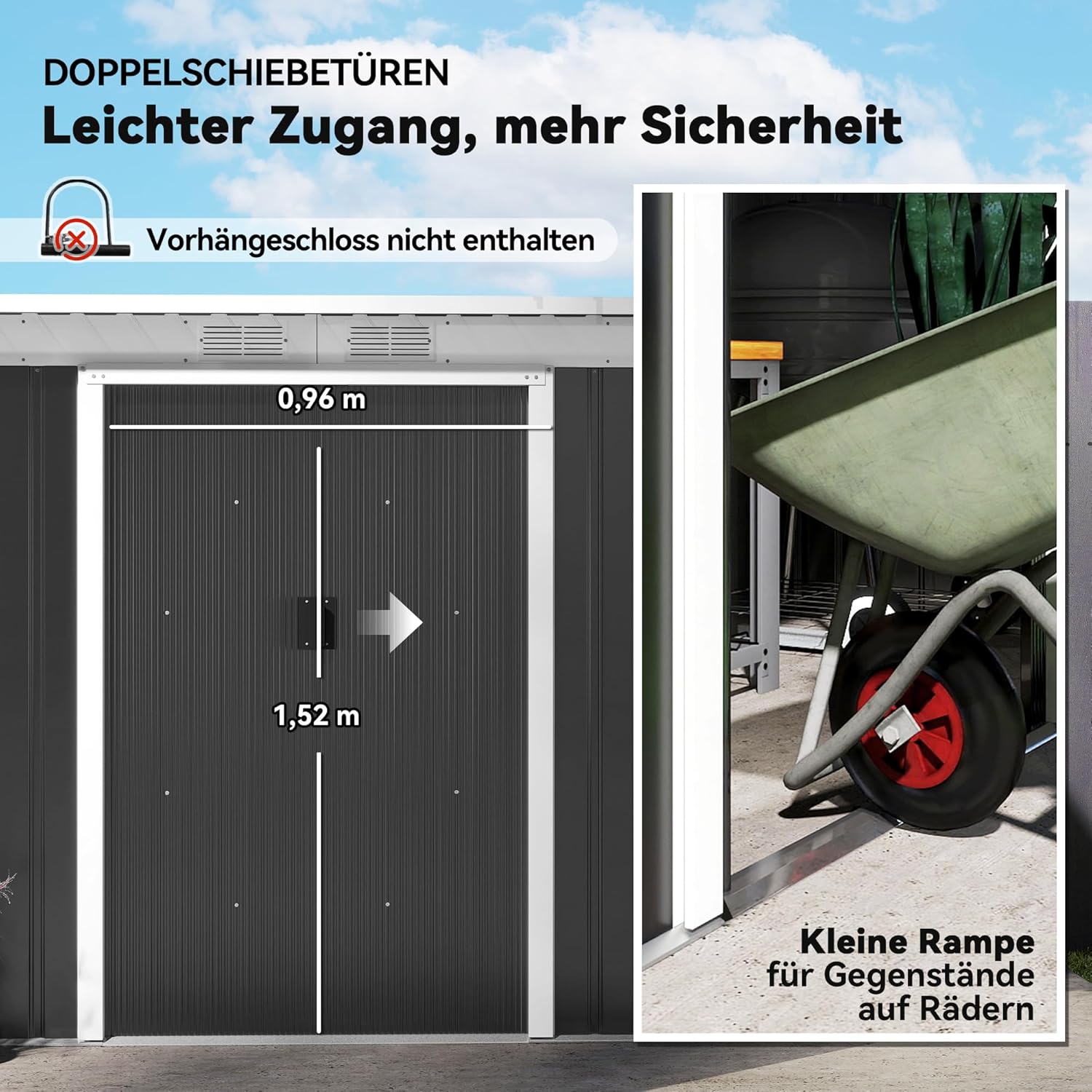 Outsunny Metall Gerätehaus 6,3m³ 280x130x172cm Geräteschuppen mit Pultdach Schiebetür wetterfest Gartenhaus Outdoor Garten Schuppen Schrank für Hinterhof Außenbereich Anthrazit, Dunkelgrau